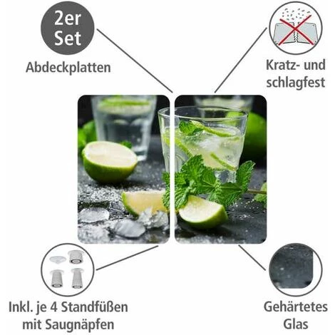 WENKO Protection Plaque De Cuisson, Couvre Plaque De Cuisson En Verre "Mojito", Lot De 2, Verre Trempé, 30x52 Cm, Multicolore 4 WENKO Protection Plaque De Cuisson, Couvre Plaque De Cuisson En Verre "Mojito", Lot De 2, Verre Trempé, 30x52 Cm, Multicolore – Image 2