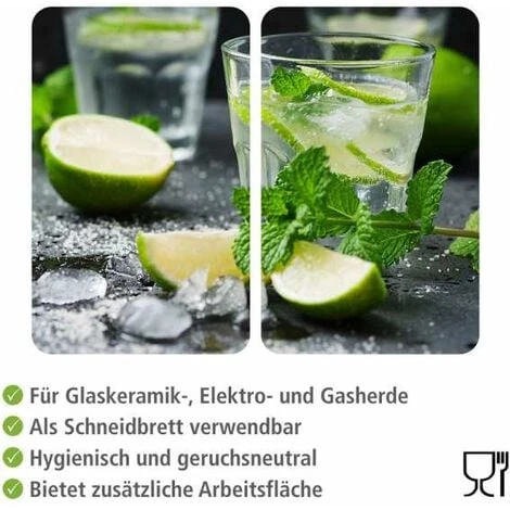 WENKO Protection Plaque De Cuisson, Couvre Plaque De Cuisson En Verre "Mojito", Lot De 2, Verre Trempé, 30x52 Cm, Multicolore 5 WENKO Protection Plaque De Cuisson, Couvre Plaque De Cuisson En Verre "Mojito", Lot De 2, Verre Trempé, 30x52 Cm, Multicolore – Image 3