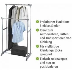 WENKO Portant Vêtements Double, Portant Vêtement Sur Roulettes, Twin Bars 9 WENKO Portant Vêtements Double, Portant Vêtement Sur Roulettes, Twin Bars -WENKO Soldes 6578169 3