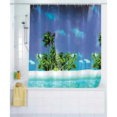 WENKO Rideau De Douche Original Palm Beach, Rideau De Douche 180x200 Cm, Waterproof, 12 Anneaux Rideau De Douche En Plastique Blanc Inclus, PEVA Matériau Recyclé Et Recyclable, 180x200 Cm, Multicolore - Multicolore 4 WENKO Rideau De Douche Original Palm Beach, Rideau De Douche 180x200 Cm, Waterproof, 12 Anneaux Rideau De Douche En Plastique Blanc Inclus, PEVA Matériau Recyclé Et Recyclable, 180x200 Cm, Multicolore - Multicolore – Image 2