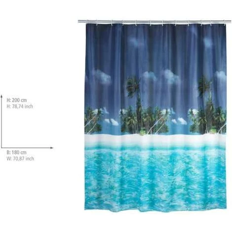 WENKO Rideau De Douche Original Palm Beach, Rideau De Douche 180x200 Cm, Waterproof, 12 Anneaux Rideau De Douche En Plastique Blanc Inclus, PEVA Matériau Recyclé Et Recyclable, 180x200 Cm, Multicolore - Multicolore 5 WENKO Rideau De Douche Original Palm Beach, Rideau De Douche 180x200 Cm, Waterproof, 12 Anneaux Rideau De Douche En Plastique Blanc Inclus, PEVA Matériau Recyclé Et Recyclable, 180x200 Cm, Multicolore - Multicolore – Image 3