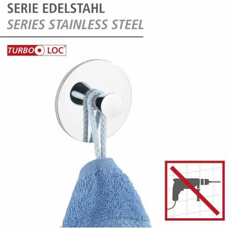 WENKO Crochet Mural Porte Serviettes Pisa, Turbo-Loc® Fixation Sans Perçage, Zinc, 6x6 Cm, Brillant - Brillant 4 WENKO Crochet Mural Porte Serviettes Pisa, Turbo-Loc® Fixation Sans Perçage, Zinc, 6x6 Cm, Brillant - Brillant – Image 2