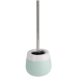 WENKO Porte Brosse WC Céramique Malta, Brosse WC Silicone Noire, Céramique, Ø 13,6x39 Cm, Vert Menthe/blanc
