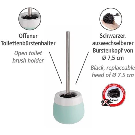 WENKO Porte Brosse WC Céramique Malta, Brosse WC Silicone Noire, Céramique, Ø 13,6x39 Cm, Vert Menthe/blanc 6 WENKO Porte Brosse WC Céramique Malta, Brosse WC Silicone Noire, Céramique, Ø 13,6x39 Cm, Vert Menthe/blanc – Image 4