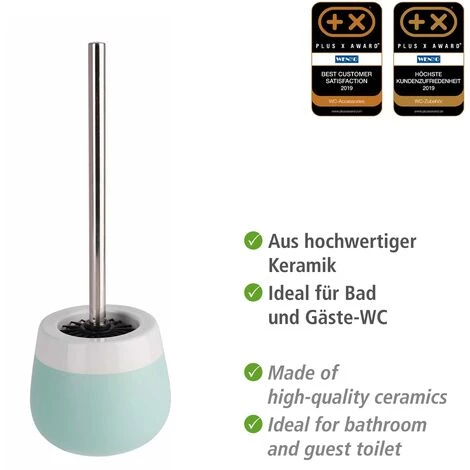 WENKO Porte Brosse WC Céramique Malta, Brosse WC Silicone Noire, Céramique, Ø 13,6x39 Cm, Vert Menthe/blanc 7 WENKO Porte Brosse WC Céramique Malta, Brosse WC Silicone Noire, Céramique, Ø 13,6x39 Cm, Vert Menthe/blanc – Image 5