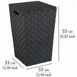 WENKO Panier à Linge Adria, Panier à Linge Sale, Design Carré, Capacité 48L, Polypropylène Effet Osier, 33x53x33 Cm, Noir -WENKO Soldes 6578199 3