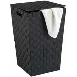 WENKO Panier à Linge Adria, Panier à Linge Sale, Design Carré, Capacité 48L, Polypropylène Effet Osier, 33x53x33 Cm, Noir -WENKO Soldes 6578199 5
