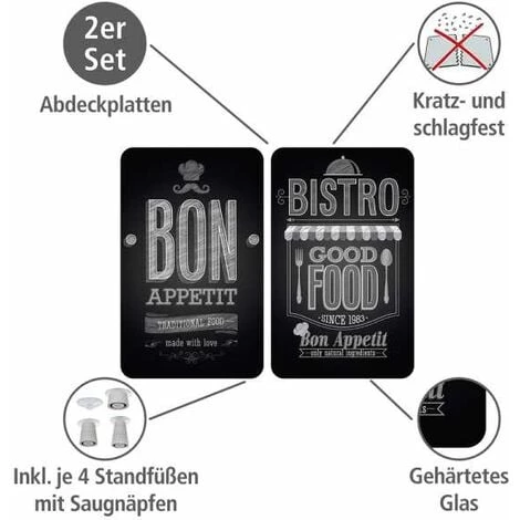 WENKO Protection Plaque De Cuisson, Couvre Plaque De Cuisson En Verre "Bon Appetit", Lot De 2, Verre Trempé, 30x52 Cm, Multicolore 4 WENKO Protection Plaque De Cuisson, Couvre Plaque De Cuisson En Verre "Bon Appetit", Lot De 2, Verre Trempé, 30x52 Cm, Multicolore – Image 2