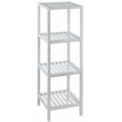WENKO Étagère Salle De Bain Bois, Norway, 4 Niveaux De Rangement, Bois Naturel Noyer, 36x112x36 Cm, Blanc