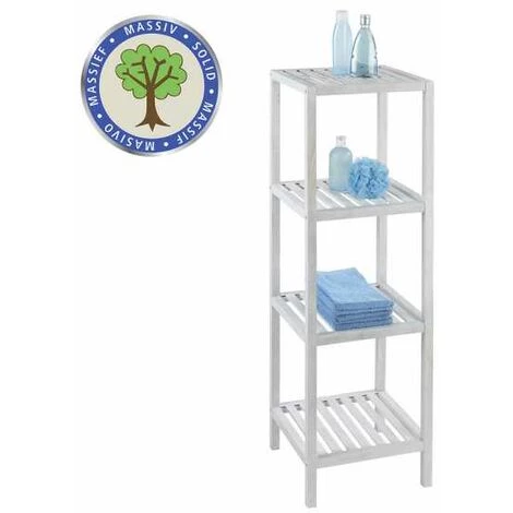 WENKO Étagère Salle De Bain Bois, Norway, 4 Niveaux De Rangement, Bois Naturel Noyer, 36x112x36 Cm, Blanc 4 WENKO Étagère Salle De Bain Bois, Norway, 4 Niveaux De Rangement, Bois Naturel Noyer, 36x112x36 Cm, Blanc – Image 2