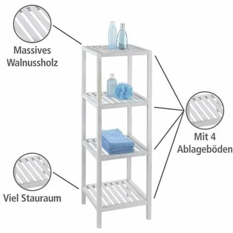 WENKO Étagère Salle De Bain Bois, Norway, 4 Niveaux De Rangement, Bois Naturel Noyer, 36x112x36 Cm, Blanc 5 WENKO Étagère Salle De Bain Bois, Norway, 4 Niveaux De Rangement, Bois Naturel Noyer, 36x112x36 Cm, Blanc – Image 3