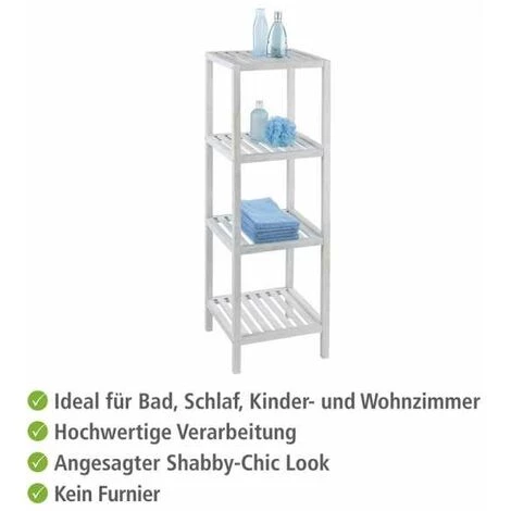 WENKO Étagère Salle De Bain Bois, Norway, 4 Niveaux De Rangement, Bois Naturel Noyer, 36x112x36 Cm, Blanc 6 WENKO Étagère Salle De Bain Bois, Norway, 4 Niveaux De Rangement, Bois Naturel Noyer, 36x112x36 Cm, Blanc – Image 4