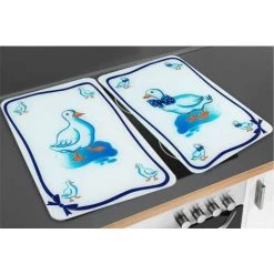 WENKO Protection Plaque De Cuisson, Couvre Plaque De Cuisson En Verre "Oies", Lot De 2, Verre Trempé, 30x52 Cm, Multicolore -WENKO Soldes 6578225 2