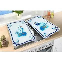 WENKO Protection Plaque De Cuisson, Couvre Plaque De Cuisson En Verre "Oies", Lot De 2, Verre Trempé, 30x52 Cm, Multicolore -WENKO Soldes 6578225 3