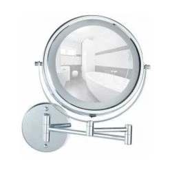 WENKO Miroir Grossissant X5 Avec Bras Télescopique Lumi, Miroir Maquillage LED Mural Sans Perçage Power-Loc®, Ø 17,5 Cm, Acier, 25,5x32x4-35 Cm, Chromé - Chromé -WENKO Soldes 6578230 3