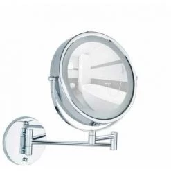 WENKO Miroir Grossissant X5 Avec Bras Télescopique Lumi, Miroir Maquillage LED Mural Sans Perçage Power-Loc®, Ø 17,5 Cm, Acier, 25,5x32x4-35 Cm, Chromé - Chromé -WENKO Soldes 6578230 4