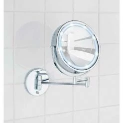 WENKO Miroir Grossissant X5 Avec Bras Télescopique Lumi, Miroir Maquillage LED Mural Sans Perçage Power-Loc®, Ø 17,5 Cm, Acier, 25,5x32x4-35 Cm, Chromé - Chromé -WENKO Soldes 6578230 5