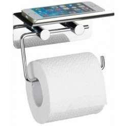 WENKO Porte Papier Toilette Mural Avec Support Smartphone, Support Papier Toilette Fixation Sans Perçage, Acier Inox, 14x11,5x7 Cm, Brillant - Brillant -WENKO Soldes 6578252 3