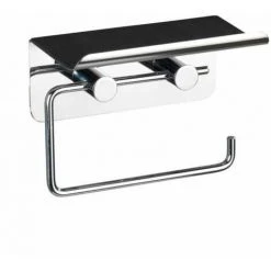 WENKO Porte Papier Toilette Mural Avec Support Smartphone, Support Papier Toilette Fixation Sans Perçage, Acier Inox, 14x11,5x7 Cm, Brillant - Brillant -WENKO Soldes 6578252 4