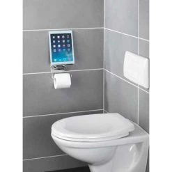 WENKO Porte Papier Toilette Mural Avec Support Smartphone, Support Papier Toilette Fixation Sans Perçage, Acier Inox, 14x11,5x7 Cm, Brillant - Brillant -WENKO Soldes 6578252 5