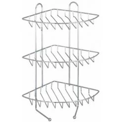 WENKO Etagère D'angle De Douche, 3 Paniers De Douche D'angle Et 2 Crochets Suspensions, Fixation Murale, Acier, 30x44x27 Cm, Brillant - Chromé