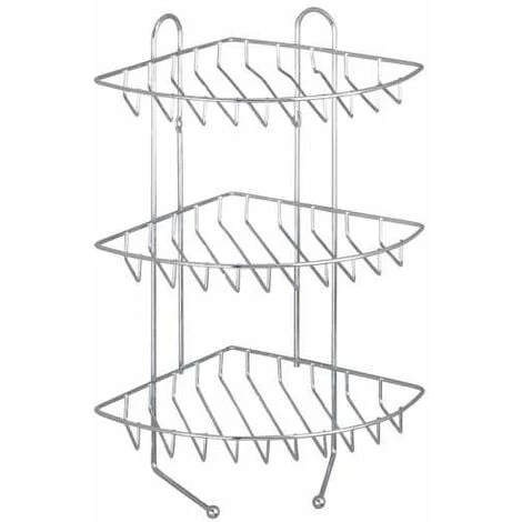 WENKO Etagère D'angle De Douche, 3 Paniers De Douche D'angle Et 2 Crochets Suspensions, Fixation Murale, Acier, 30x44x27 Cm, Brillant - Chromé 3 WENKO Etagère D'angle De Douche, 3 Paniers De Douche D'angle Et 2 Crochets Suspensions, Fixation Murale, Acier, 30x44x27 Cm, Brillant - Chromé