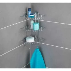 WENKO Etagère D'angle De Douche, 3 Paniers De Douche D'angle Et 2 Crochets Suspensions, Fixation Murale, Acier, 30x44x27 Cm, Brillant - Chromé 8 WENKO Etagère D'angle De Douche, 3 Paniers De Douche D'angle Et 2 Crochets Suspensions, Fixation Murale, Acier, 30x44x27 Cm, Brillant - Chromé -WENKO Soldes 6578253 3