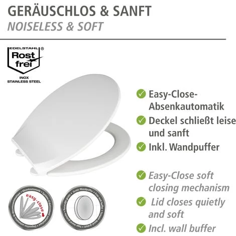 WENKO Abattant WC Avec Frein De Chute Premium Kos, Abattant WC Clipsable Avec Fixation Inox, Thermoplastique, 37x44 Cm, Blanc - Blanc 4 WENKO Abattant WC Avec Frein De Chute Premium Kos, Abattant WC Clipsable Avec Fixation Inox, Thermoplastique, 37x44 Cm, Blanc - Blanc – Image 2