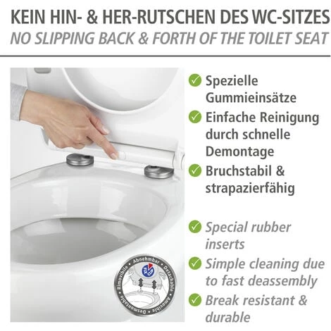 WENKO Abattant WC Avec Frein De Chute Premium Kos, Abattant WC Clipsable Avec Fixation Inox, Thermoplastique, 37x44 Cm, Blanc - Blanc 5 WENKO Abattant WC Avec Frein De Chute Premium Kos, Abattant WC Clipsable Avec Fixation Inox, Thermoplastique, 37x44 Cm, Blanc - Blanc – Image 3