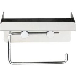 WENKO Porte Papier Toilette Mural Sans Perçage Avec Grande Tablette De Rangement, Acier Inox, 16x12,5x11,5 Cm, Brillant - Brillant