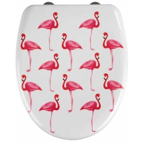 WENKO Abattant WC Avec Frein De Chute, Abattant WC Original, "Flamant Rose", Fixation Inox, Duroplast Antibactérien, 38x45 Cm, Multicolore - Multicolore 3 WENKO Abattant WC Avec Frein De Chute, Abattant WC Original, "Flamant Rose", Fixation Inox, Duroplast Antibactérien, 38x45 Cm, Multicolore - Multicolore