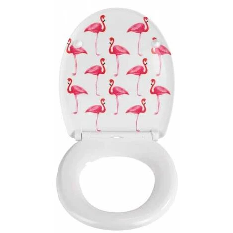 WENKO Abattant WC Avec Frein De Chute, Abattant WC Original, "Flamant Rose", Fixation Inox, Duroplast Antibactérien, 38x45 Cm, Multicolore - Multicolore 4 WENKO Abattant WC Avec Frein De Chute, Abattant WC Original, "Flamant Rose", Fixation Inox, Duroplast Antibactérien, 38x45 Cm, Multicolore - Multicolore – Image 2
