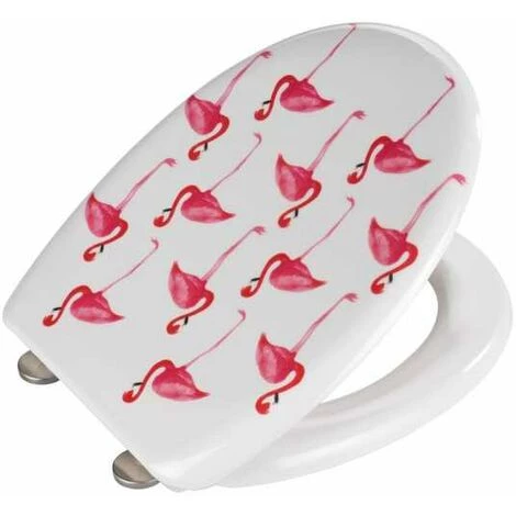 WENKO Abattant WC Avec Frein De Chute, Abattant WC Original, "Flamant Rose", Fixation Inox, Duroplast Antibactérien, 38x45 Cm, Multicolore - Multicolore 5 WENKO Abattant WC Avec Frein De Chute, Abattant WC Original, "Flamant Rose", Fixation Inox, Duroplast Antibactérien, 38x45 Cm, Multicolore - Multicolore – Image 3