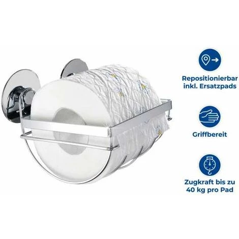 WENKO Porte Papier Toilette Mural, Support Papier Toilette Fixation Sans Perçage TurboFix, Acier Inox, 11x15,5x13 Cm, Brillant - Argent 4 WENKO Porte Papier Toilette Mural, Support Papier Toilette Fixation Sans Perçage TurboFix, Acier Inox, 11x15,5x13 Cm, Brillant - Argent – Image 2