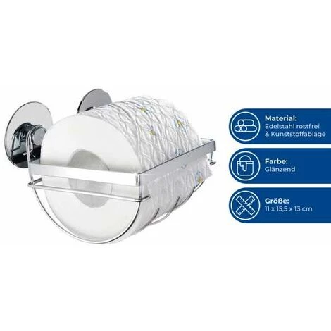 WENKO Porte Papier Toilette Mural, Support Papier Toilette Fixation Sans Perçage TurboFix, Acier Inox, 11x15,5x13 Cm, Brillant - Argent 5 WENKO Porte Papier Toilette Mural, Support Papier Toilette Fixation Sans Perçage TurboFix, Acier Inox, 11x15,5x13 Cm, Brillant - Argent – Image 3