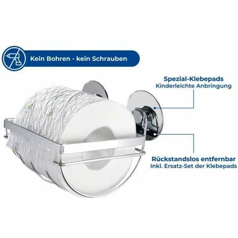 WENKO Porte Papier Toilette Mural, Support Papier Toilette Fixation Sans Perçage TurboFix, Acier Inox, 11x15,5x13 Cm, Brillant - Argent 7 WENKO Porte Papier Toilette Mural, Support Papier Toilette Fixation Sans Perçage TurboFix, Acier Inox, 11x15,5x13 Cm, Brillant - Argent – Image 5