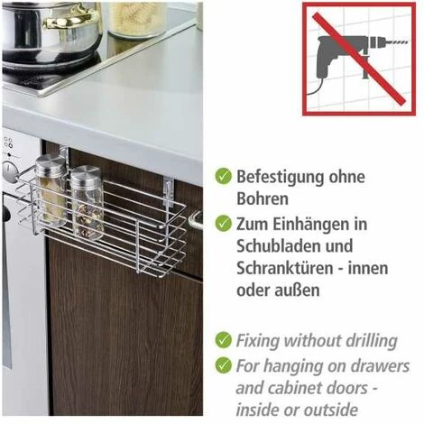WENKO Rangement Placard Cuisine à Suspendre XS, Panier De Rangement Pour Placard, Métal, 24x10x11.5 Cm, Brillant - Chromé 4 WENKO Rangement Placard Cuisine à Suspendre XS, Panier De Rangement Pour Placard, Métal, 24x10x11.5 Cm, Brillant - Chromé – Image 2