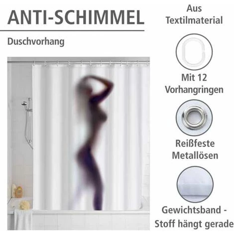 WENKO Rideau De Douche Antimoisissure Silhouette, Rideau De Douche Original, Lavable En Machine Et Waterproof, 12 Anneaux Rideau De Douche En Plastique Blanc Inclus, Polyester, 180x200 Cm, Multicolore - Multicolore 4 WENKO Rideau De Douche Antimoisissure Silhouette, Rideau De Douche Original, Lavable En Machine Et Waterproof, 12 Anneaux Rideau De Douche En Plastique Blanc Inclus, Polyester, 180x200 Cm, Multicolore - Multicolore – Image 2