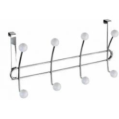 WENKO Patère De Porte à Suspendre Lissa, 8 Crochets De Porte Pour Les Serviettes Ou Les Manteaux, Fixation Sans Perçage, Acier - Plastique, 35x18x6,5 Cm, Blanc - Chromé - Chromé