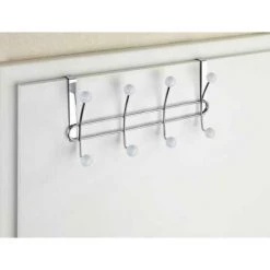 WENKO Patère De Porte à Suspendre Lissa, 8 Crochets De Porte Pour Les Serviettes Ou Les Manteaux, Fixation Sans Perçage, Acier - Plastique, 35x18x6,5 Cm, Blanc - Chromé - Chromé -WENKO Soldes 6578304 3
