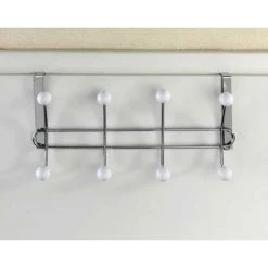 WENKO Patère De Porte à Suspendre Lissa, 8 Crochets De Porte Pour Les Serviettes Ou Les Manteaux, Fixation Sans Perçage, Acier - Plastique, 35x18x6,5 Cm, Blanc - Chromé - Chromé -WENKO Soldes 6578304 4
