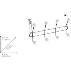 WENKO Patère De Porte à Suspendre Lissa, 8 Crochets De Porte Pour Les Serviettes Ou Les Manteaux, Fixation Sans Perçage, Acier - Plastique, 35x18x6,5 Cm, Blanc - Chromé - Chromé -WENKO Soldes 6578304 5