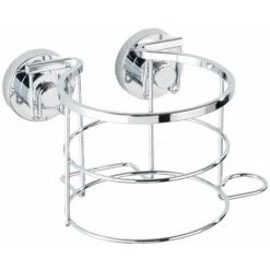 WENKO Porte Sèche Cheveux Mural, Support Sèche Cheveux Sans Perçage Power-Loc®, Bovino, Acier Inox, 13x8,5x11,5 Cm, Brillant - Brillant