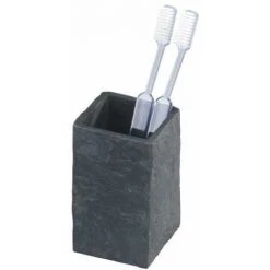 WENKO Gobelet Salle De Bain, Porte Brosse à Dent, Slate Rock Effet Ardoise, Polyrésine, 6x10,5x6 Cm, Gris - Gris - Anthracite