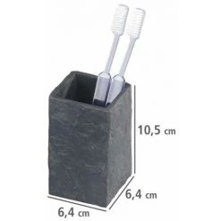 WENKO Gobelet Salle De Bain, Porte Brosse à Dent, Slate Rock Effet Ardoise, Polyrésine, 6x10,5x6 Cm, Gris - Gris - Anthracite -WENKO Soldes 6578328 3