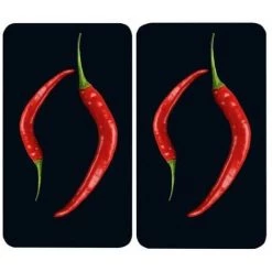 WENKO Protection Plaque De Cuisson, Couvre Plaque De Cuisson En Verre "Duo Peperoni", Lot De 2, Verre Trempé, 30x52 Cm, Multicolore