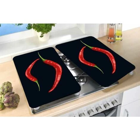 WENKO Protection Plaque De Cuisson, Couvre Plaque De Cuisson En Verre "Duo Peperoni", Lot De 2, Verre Trempé, 30x52 Cm, Multicolore 4 WENKO Protection Plaque De Cuisson, Couvre Plaque De Cuisson En Verre "Duo Peperoni", Lot De 2, Verre Trempé, 30x52 Cm, Multicolore – Image 2