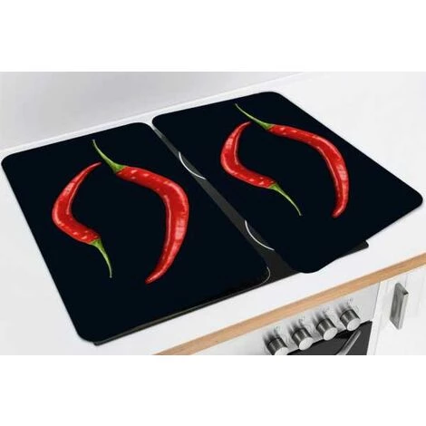WENKO Protection Plaque De Cuisson, Couvre Plaque De Cuisson En Verre "Duo Peperoni", Lot De 2, Verre Trempé, 30x52 Cm, Multicolore 5 WENKO Protection Plaque De Cuisson, Couvre Plaque De Cuisson En Verre "Duo Peperoni", Lot De 2, Verre Trempé, 30x52 Cm, Multicolore – Image 3