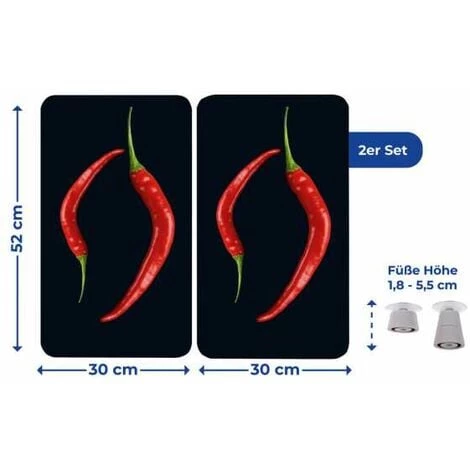 WENKO Protection Plaque De Cuisson, Couvre Plaque De Cuisson En Verre "Duo Peperoni", Lot De 2, Verre Trempé, 30x52 Cm, Multicolore 6 WENKO Protection Plaque De Cuisson, Couvre Plaque De Cuisson En Verre "Duo Peperoni", Lot De 2, Verre Trempé, 30x52 Cm, Multicolore – Image 4