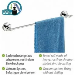 WENKO Porte Serviette Salle De Bain Mural Uno Capri, Barre Porte-serviettes Vacuum-Loc®fixation Sans Perçage, Repositionnable Sans Laisser De Trace, Zinc Inoxydable, 58,5x6x7 Cm, Brillant -WENKO Soldes 6578331 4
